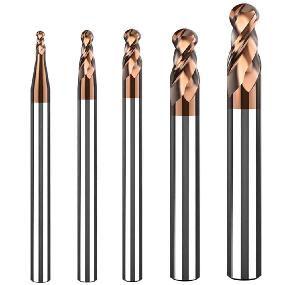 ASNOMY 1-4mm Ball Nose Carbide End Mill Set 5 Pcs | Solid Carbide HRC55 AlTiN Coated CNC Cutter Router Bits for Steel — 5 pieces - radius sizes: 0.039/0.1/0.079/0.118/4mm