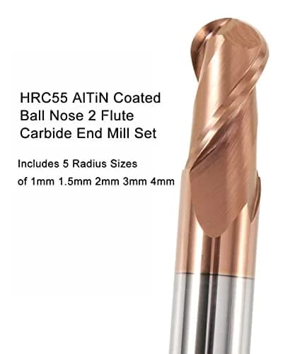 ASNOMY 1-4mm Ball Nose Carbide End Mill Set 5 Pcs | Solid Carbide HRC55 AlTiN Coated CNC Cutter Router Bits for Steel thumbnail 9
