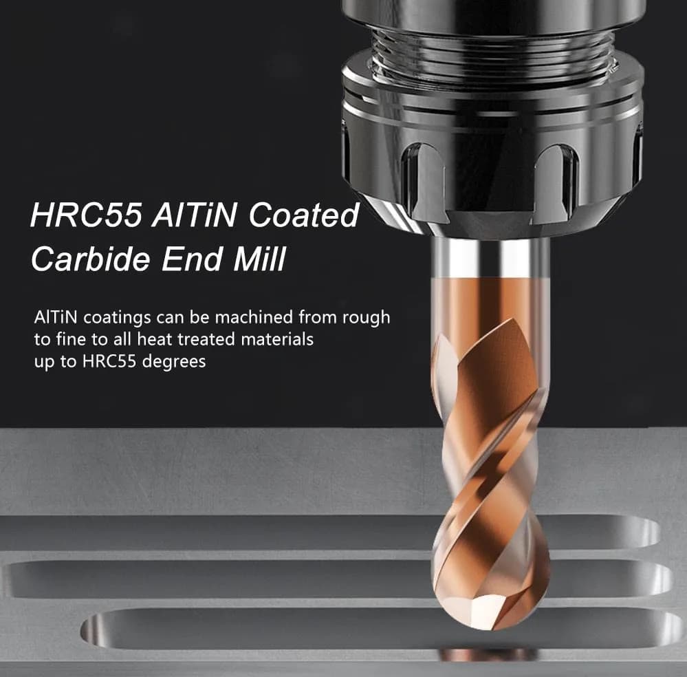 ASNOMY 1-4mm Ball Nose Carbide End Mill Set 5 Pcs | Solid Carbide HRC55 AlTiN Coated CNC Cutter Router Bits for Steel thumbnail 3