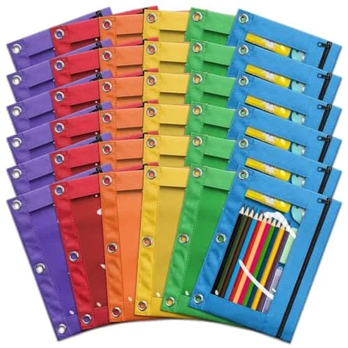 V-Opitos Pencil Pouch for 3 Ring Binder | Bulk 36 Pack Assorted Colors, Durable Oxford & Clear Window (9.8 in x 7.3 in) thumbnail 1