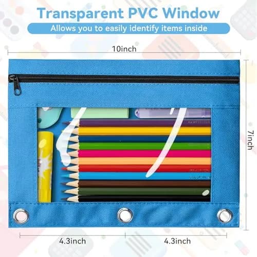 V-Opitos Pencil Pouch for 3 Ring Binder | Bulk 36 Pack Assorted Colors, Durable Oxford & Clear Window (9.8 in x 7.3 in) thumbnail 5
