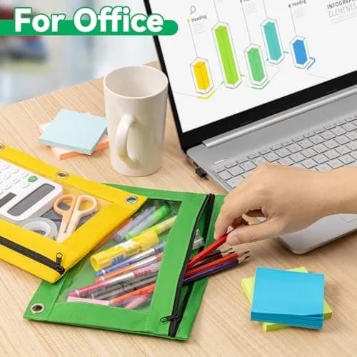 V-Opitos Pencil Pouch for 3 Ring Binder | Bulk 36 Pack Assorted Colors, Durable Oxford & Clear Window (9.8 in x 7.3 in) thumbnail 7