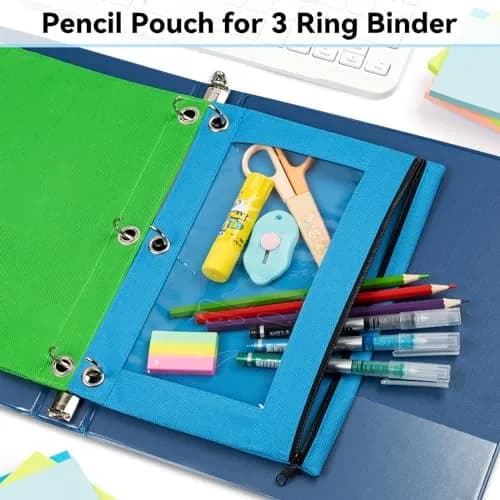 V-Opitos Pencil Pouch for 3 Ring Binder | Bulk 36 Pack Assorted Colors, Durable Oxford & Clear Window (9.8 in x 7.3 in) thumbnail 2