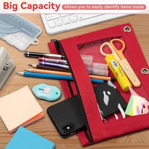 V-Opitos Pencil Pouch for 3 Ring Binder | Bulk 36 Pack Assorted Colors, Durable Oxford & Clear Window (9.8 in x 7.3 in) thumbnail 3