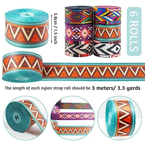 Grosun 6 Rolls 1.5 inch Nylon Webbing Belt Webbing Straps Purse Straps Backpack Straps Nylon Belt Patterns | 3.8cm x 3m | Durable & Stylish thumbnail 2