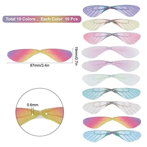 SUNNYCLUE Dragonfly Wings Charms 100Pcs 87x19mm | 10 Colors Fabric Wings for DIY Jewelry Making thumbnail 2