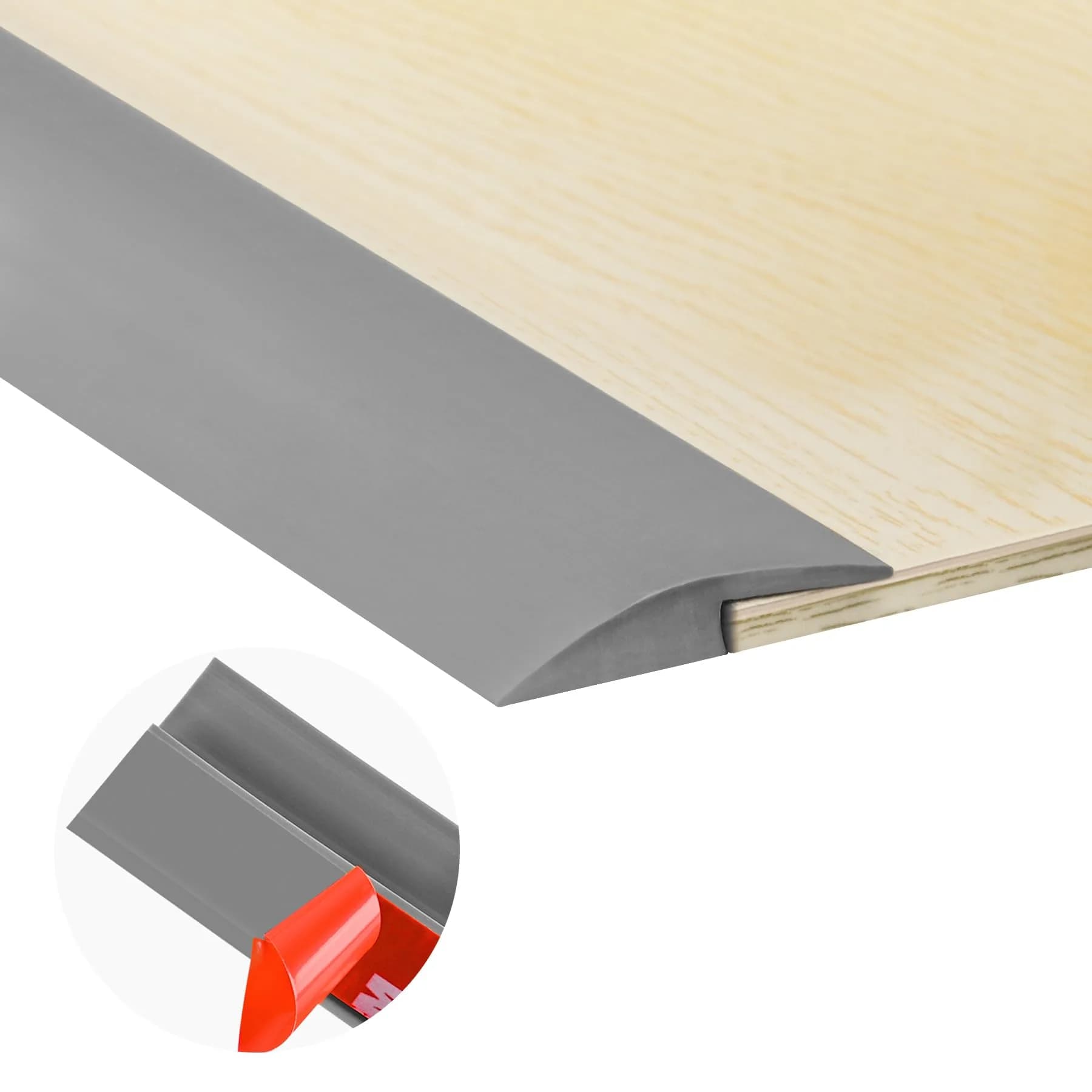 MYFAMIREA Gray PVC Floor Transition Strip 3.05 m (10 ft) | Self-Adhesive Edging Trim for Doorways Under 5 mm Height — Gray