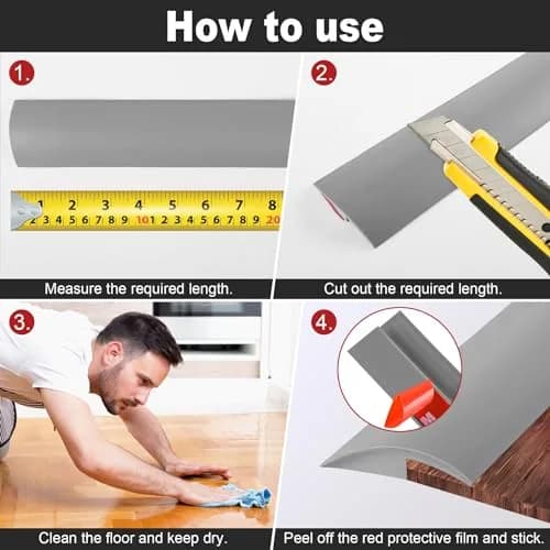 MYFAMIREA Gray PVC Floor Transition Strip 3.05 m (10 ft) | Self-Adhesive Edging Trim for Doorways Under 5 mm Height thumbnail 6