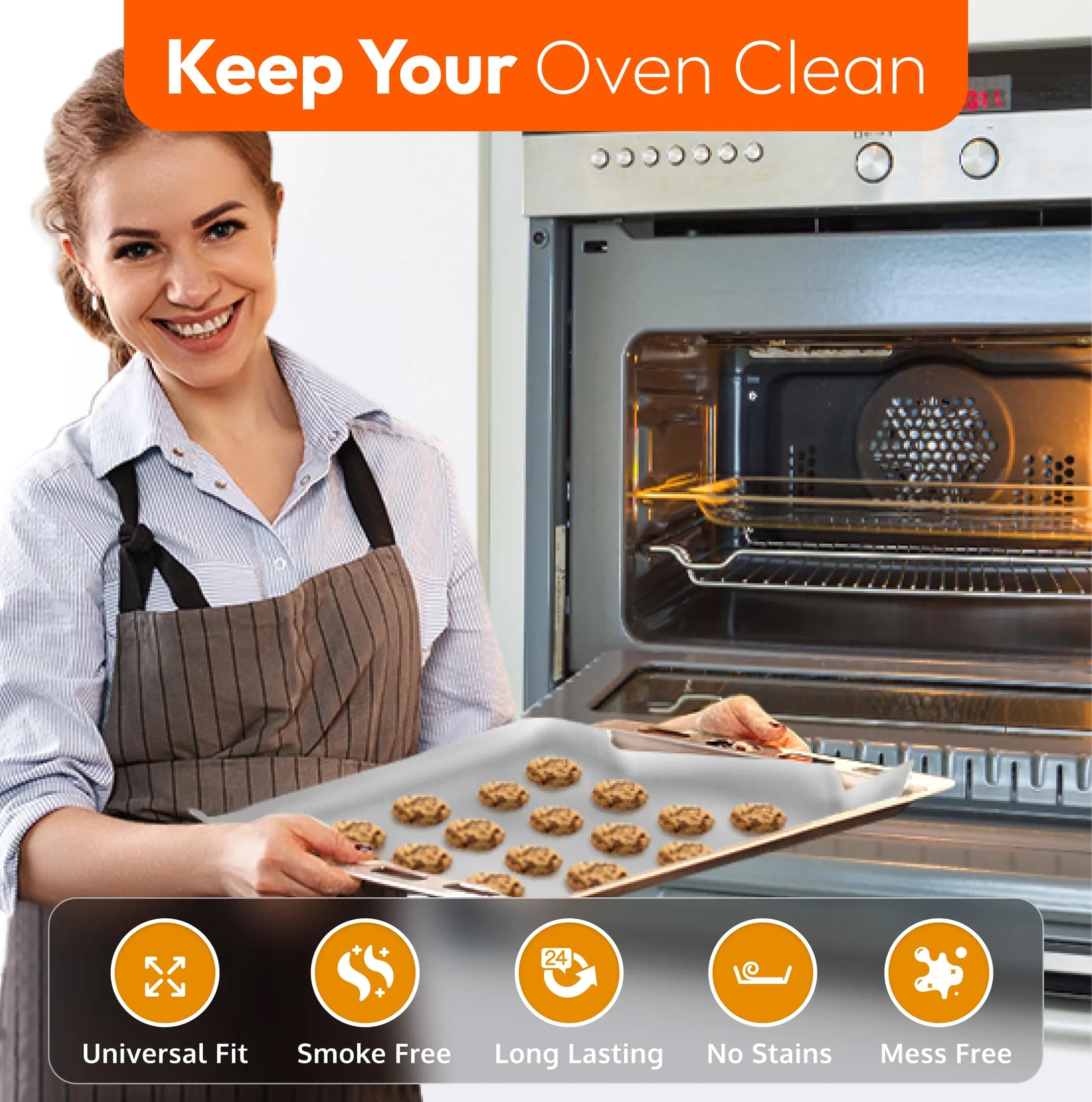 ThreadNanny Oven Liners 2 Pack 43cm x 63.5cm (17"x 25") | Protects Oven from Spills, BPA & PFOA Free - view 5