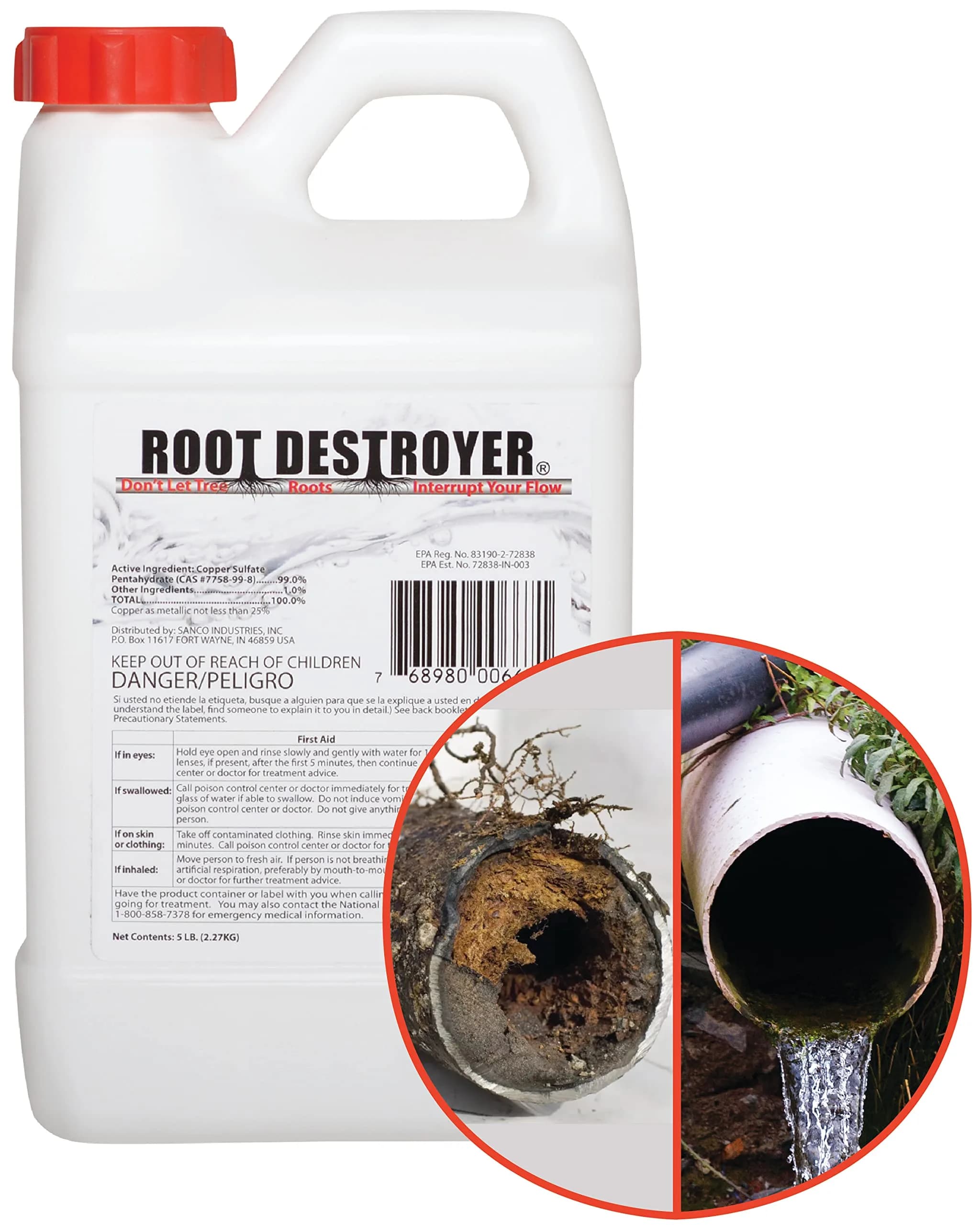 Sanco Industries Root Destroyer 5lbs | Copper Sulfate Root Killer for Sewer & Drain Lines thumbnail 1