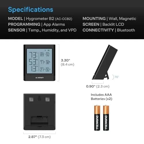 AC Infinity Smart Hygrometer B2 with Bluetooth App | Temperature, Humidity & VPD Monitor (Black) thumbnail 6