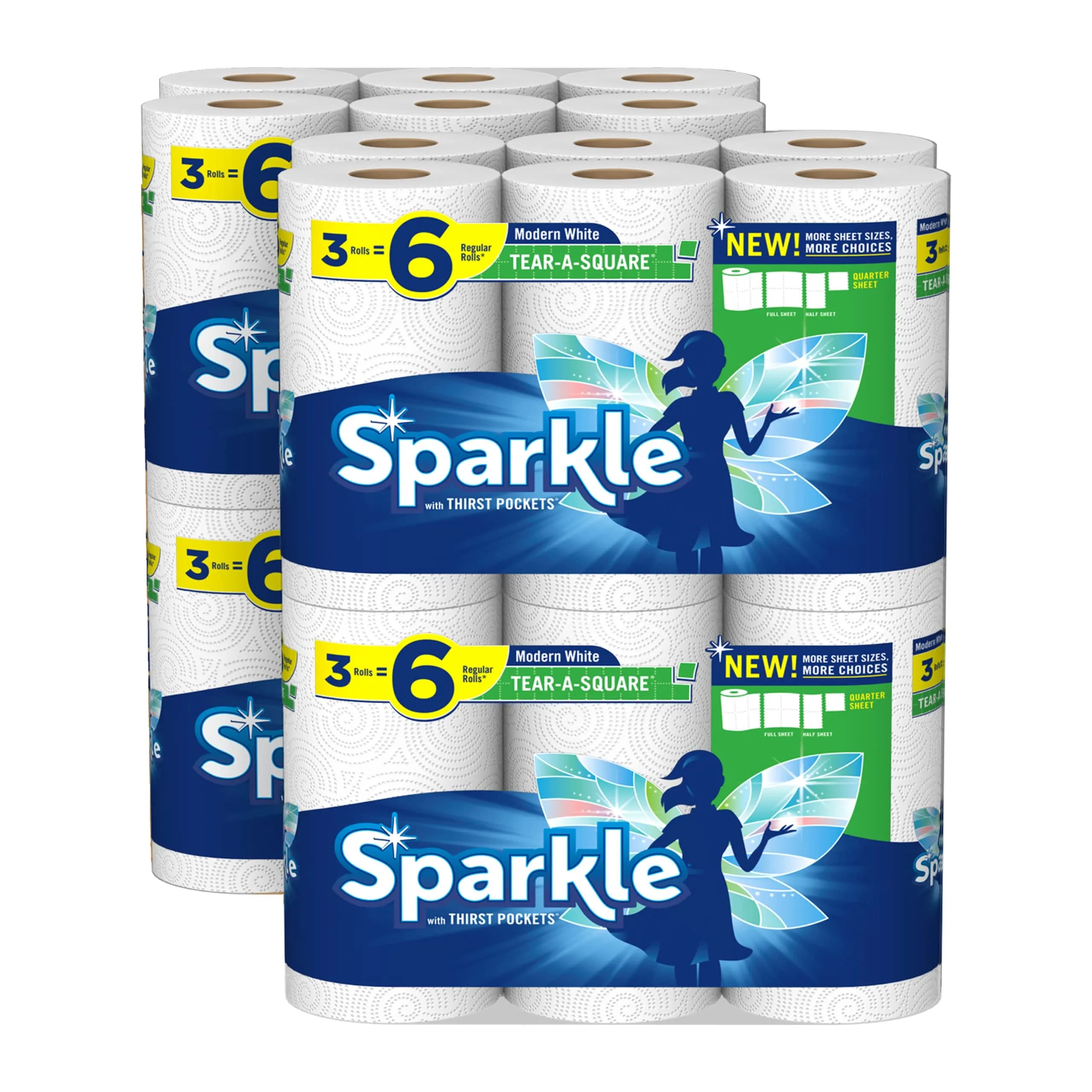 Sparkle Tear-A-Square Paper Towels, 24 Double Rolls (3024 Sheets) | 2-Ply Absorbent & Strong - main product image