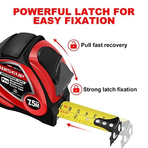 WISEUP Industrial Magnetic Tape Measure 25 FT (7.62 m) with Fractions & Metric Scale | Level 1 Precision for DIY & Professionals thumbnail 4