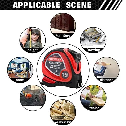 WISEUP Industrial Magnetic Tape Measure 25 FT (7.62 m) with Fractions & Metric Scale | Level 1 Precision for DIY & Professionals thumbnail 7