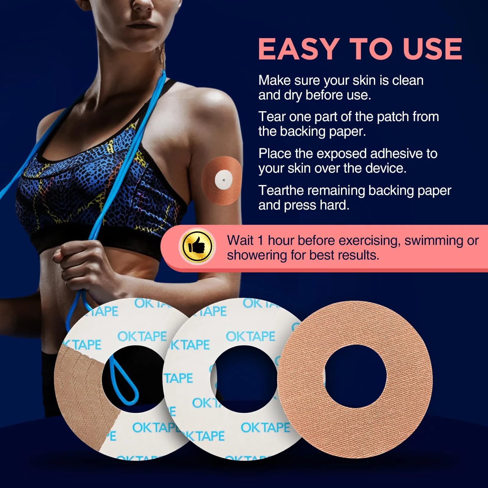 OK TAPE Freestyle Libre Adhesive Patches 15 PCS Beige | Waterproof & Sweatproof CGM Sensor Protection thumbnail 4