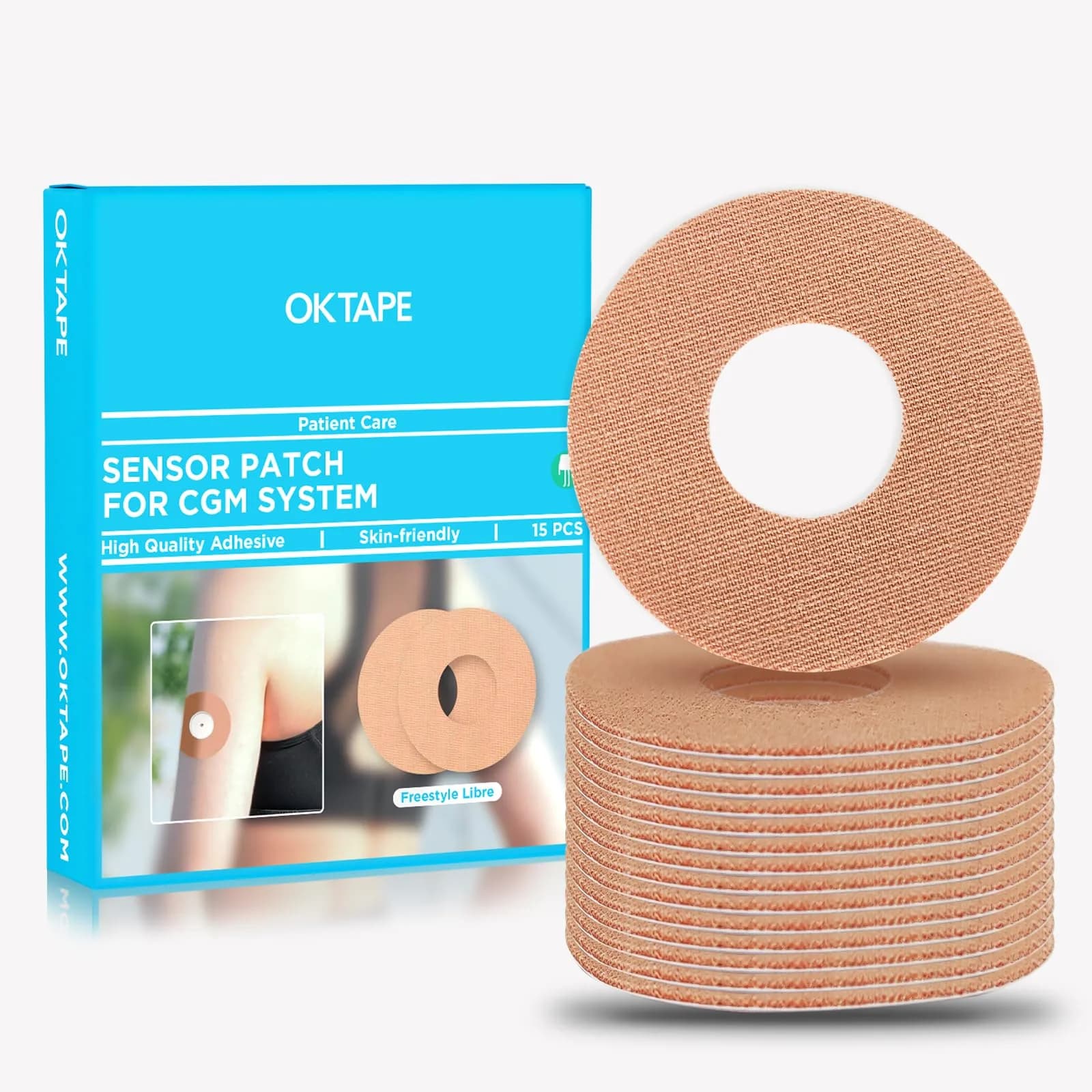 OK TAPE Freestyle Libre Adhesive Patches 15 PCS Beige | Waterproof & Sweatproof CGM Sensor Protection thumbnail 1