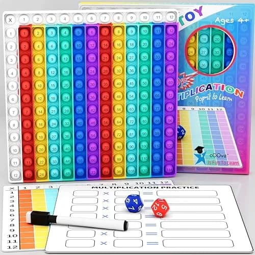 COOVA Multiplication Chart Pop It - Interactive Math Fidget Toy, 9.25 x 9.25 inches, Multi-color for Kids Learning thumbnail 1