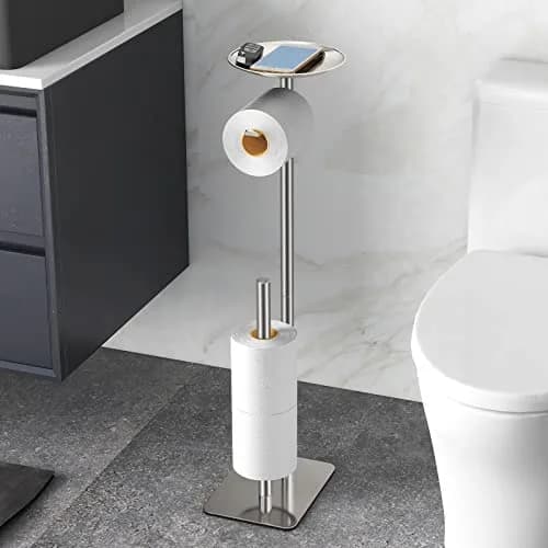 FEILERN Toilet Paper Holder Stand for Bathroom Floor 4 Rolls Storage Shelf (Brush Nickel) thumbnail 1