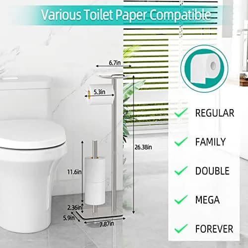 FEILERN Toilet Paper Holder Stand for Bathroom Floor 4 Rolls Storage Shelf (Brush Nickel) thumbnail 5