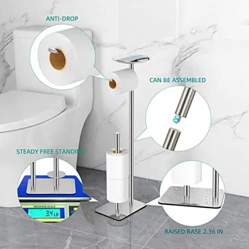 FEILERN Toilet Paper Holder Stand for Bathroom Floor 4 Rolls Storage Shelf (Brush Nickel) thumbnail 3