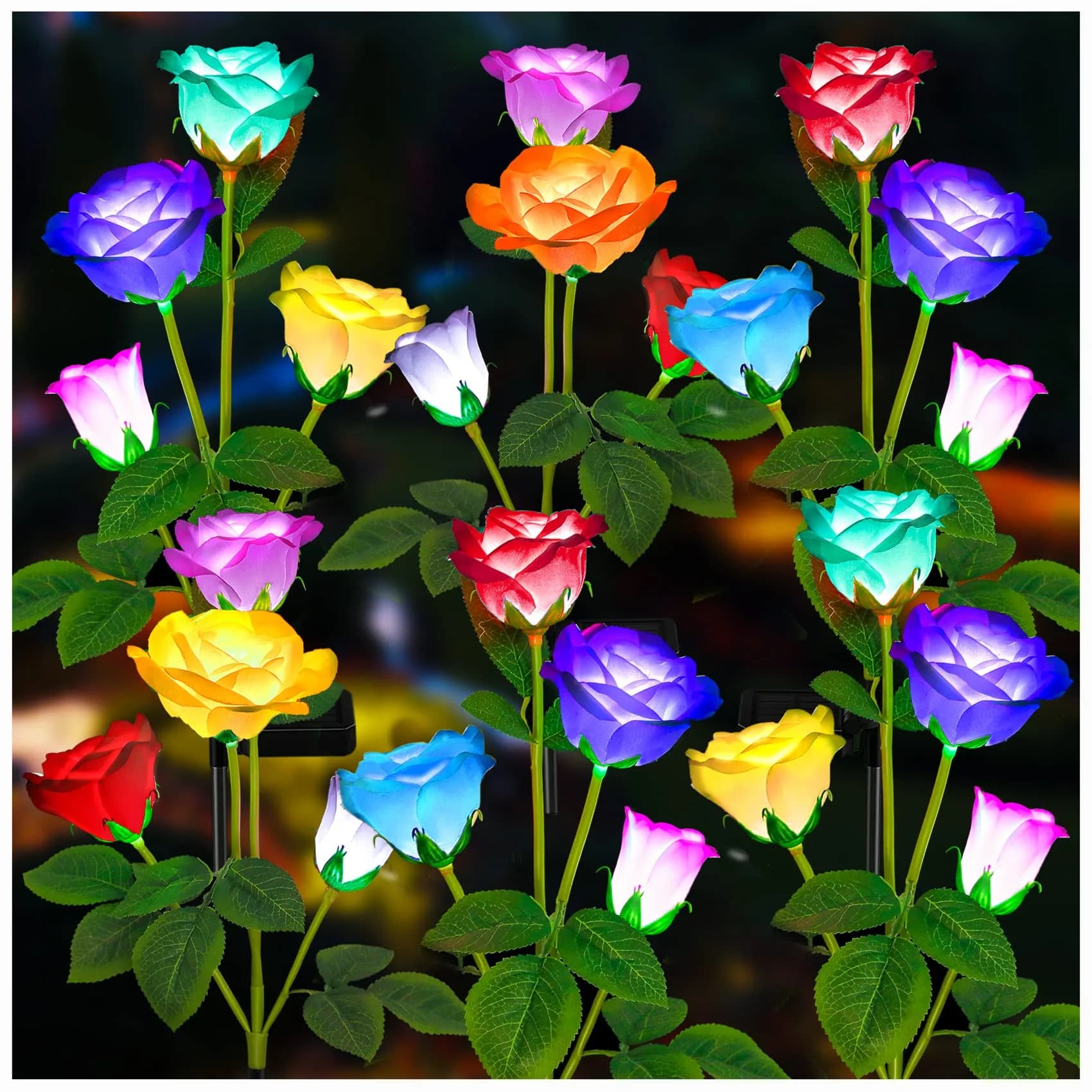 TONULAX Solar Garden Lights - 7 Color Changing Rose Lights for Yard & Garden, 6 Pack | Upgraded Solar Panel, Realistic Rose Flower (6 Pack) — Color Changing