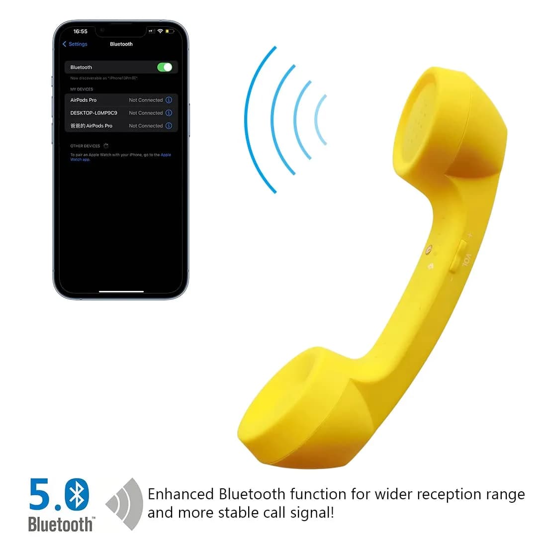 LIONSOUL Retro Bluetooth Handset with USB for Cell Phones & Computers (Yellow) - view 2
