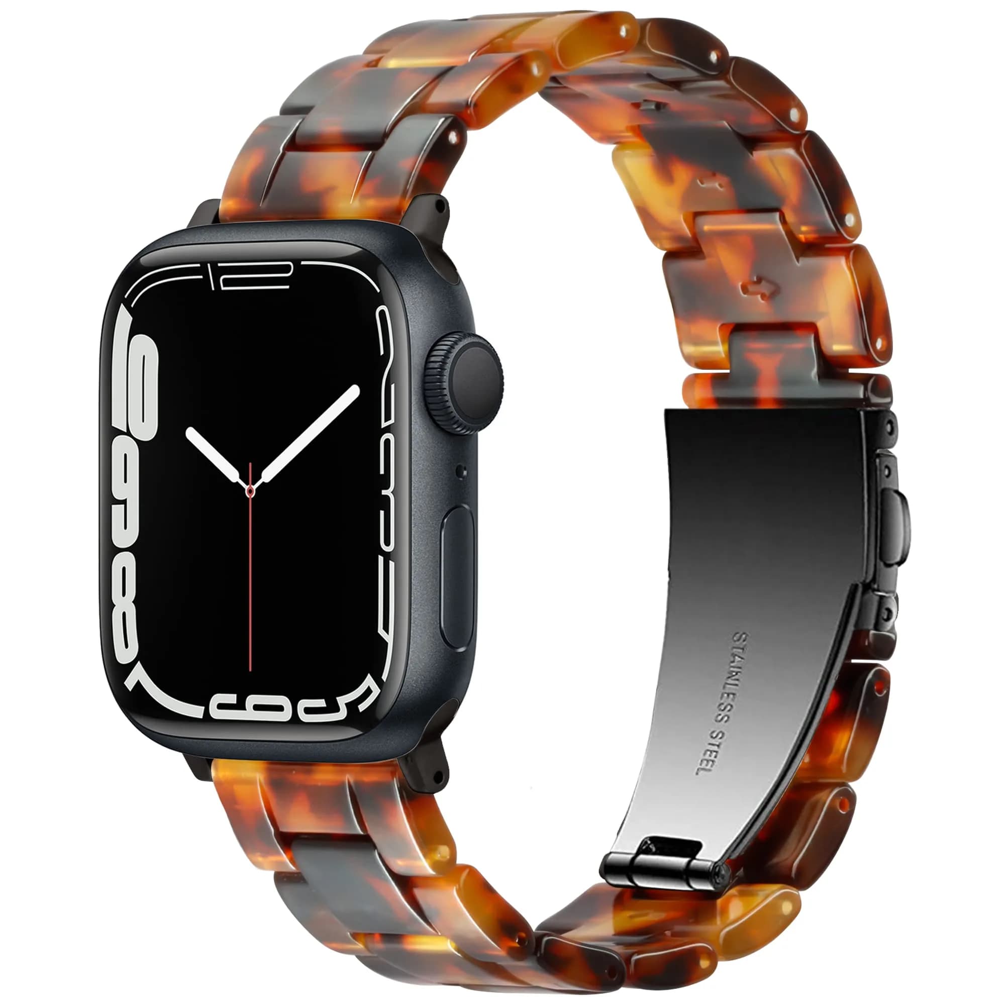 Vamyzji Apple Watch Band 49mm 45mm 44mm 42mm Waterproof Resin for Series 1-11, Ultra, SE | Stylish & Lightweight — A-Tortoise shell for Black