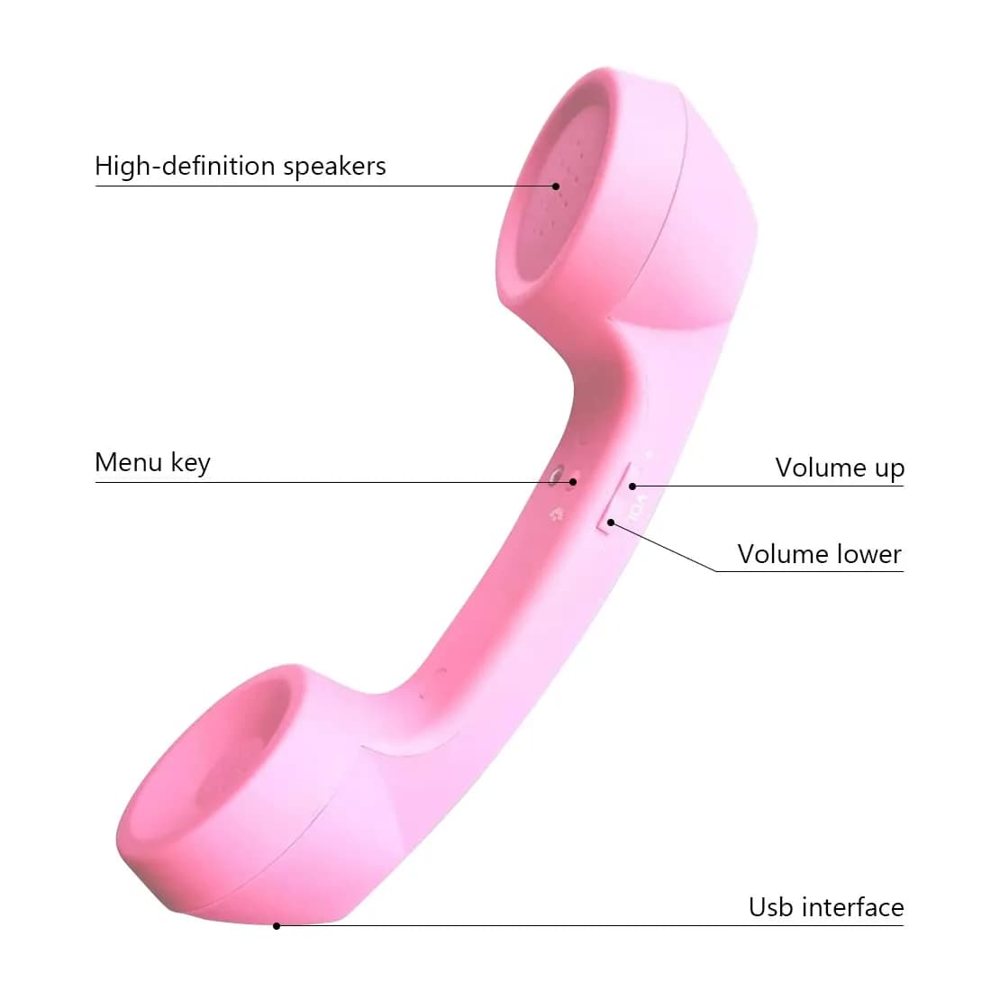 LIONSOUL Pink Retro Bluetooth Handset with USB for Cell Phones & Computers - view 3