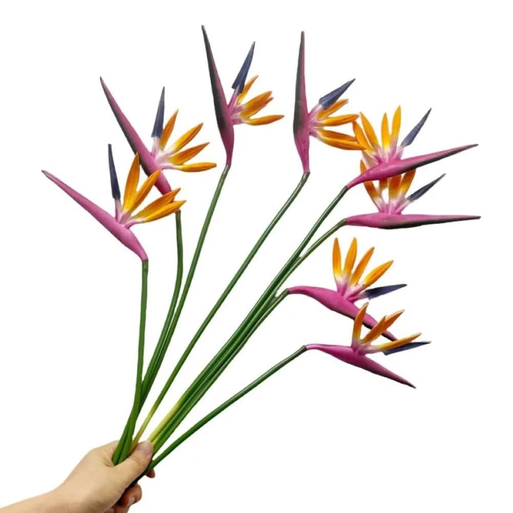 Corkwaw Red Artificial Bird of Paradise Flowers 55cm (21.5 Inch) | Pack of 8 Realistic Tropical Stems — Purple