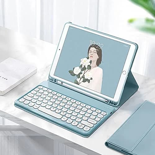 QIYIBOCASE Blue Retro Round Keys Keyboard Case for Galaxy Tab S6 Lite 10.4-inch | Detachable Magnetic Wireless Bluetooth Keyboard Cover with S Pen Holder thumbnail 6