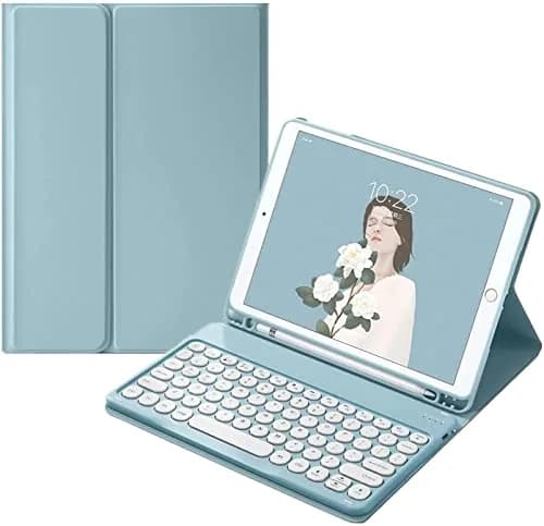 QIYIBOCASE Blue Retro Round Keys Keyboard Case for Galaxy Tab S6 Lite 10.4-inch | Detachable Magnetic Wireless Bluetooth Keyboard Cover with S Pen Holder thumbnail 7