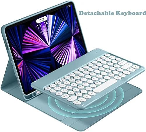 QIYIBOCASE Blue Retro Round Keys Keyboard Case for Galaxy Tab S6 Lite 10.4-inch | Detachable Magnetic Wireless Bluetooth Keyboard Cover with S Pen Holder thumbnail 2
