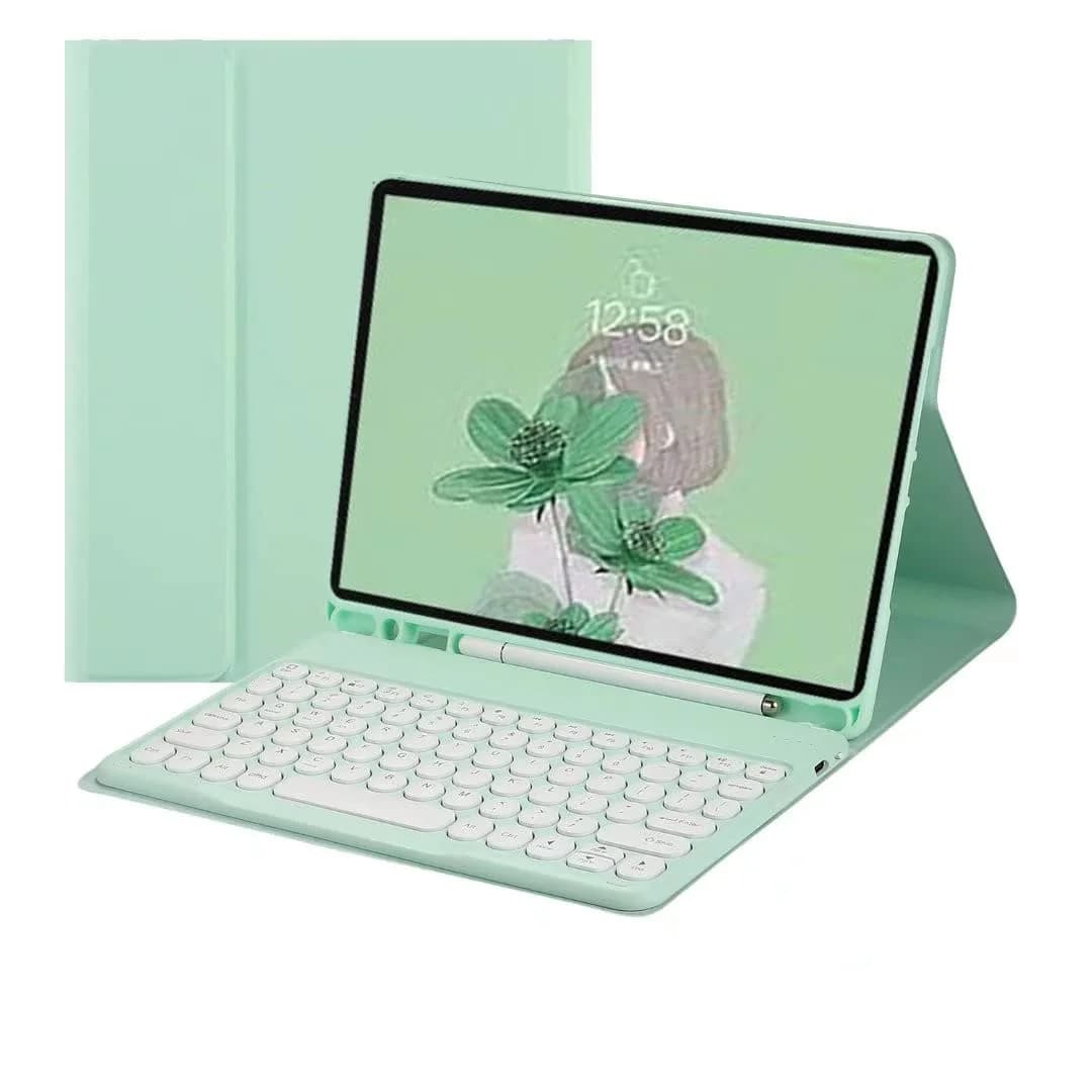 QIYIBOCASE Galaxy Tab S6 Lite Keyboard Case Mint Green | Detachable Round Keys Bluetooth Keyboard with S Pen Holder — Mint Green