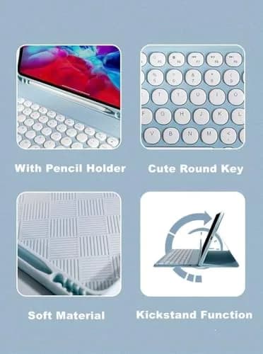 QIYIBOCASE Galaxy Tab S6 Lite Keyboard Case Mint Green | Detachable Round Keys Bluetooth Keyboard with S Pen Holder thumbnail 4