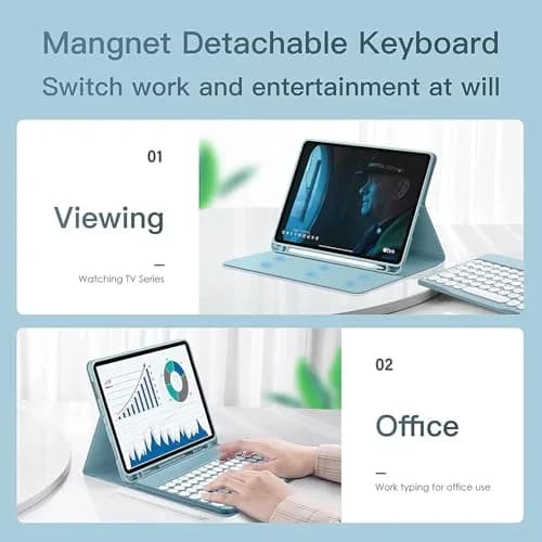 QIYIBOCASE Galaxy Tab S6 Lite Keyboard Case Mint Green | Detachable Round Keys Bluetooth Keyboard with S Pen Holder thumbnail 3
