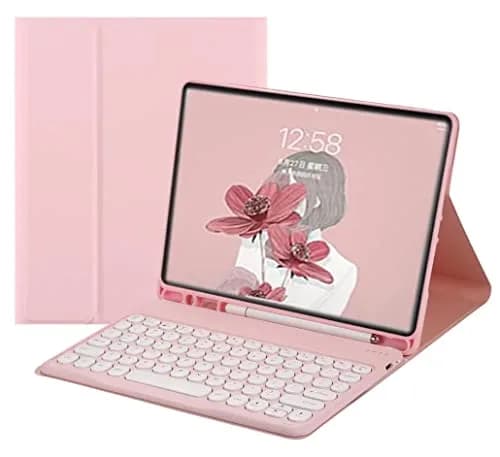 QIYIBOCASE Pink Retro Round Keys Keyboard Case for Galaxy Tab S6 Lite 10.4 inch (2020-2024 Models) with S Pen Holder thumbnail 1