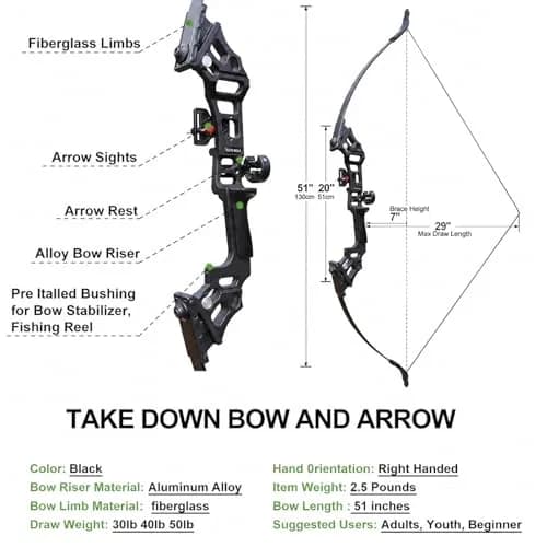 IS-TONGTU Takedown Recurve Bow and Arrow Set Right Handed 51 inch 50 lb | Complete Archery Kit for Beginners thumbnail 6