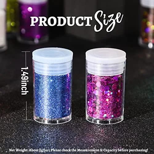 LEOBRO Glitter, 32 Colors Fine & Chunky Glitter for Crafts, Resin, Art, 16 jars each 8g | Sparkling & Safe thumbnail 8