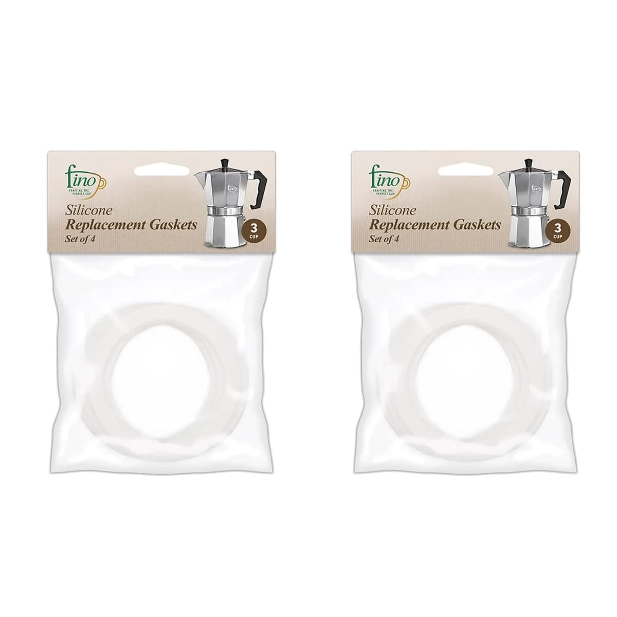 Fino Replacement Gasket for 3-Cup Stovetop Espresso Coffee Maker | Silicone, 2 Sets of 4 | Heat Safe to 410°F — 3-Cup, Set/2 Gaskets