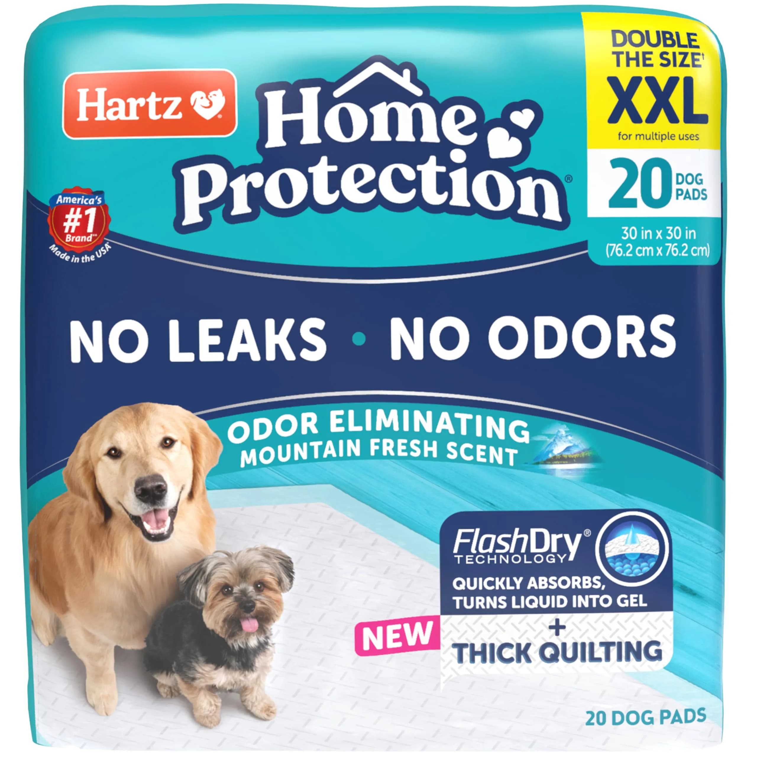 Hartz Dog Training Pads XXL 30 x 30 inches | Odor Eliminating, Leak-Proof, Super Absorbent (70-120c)