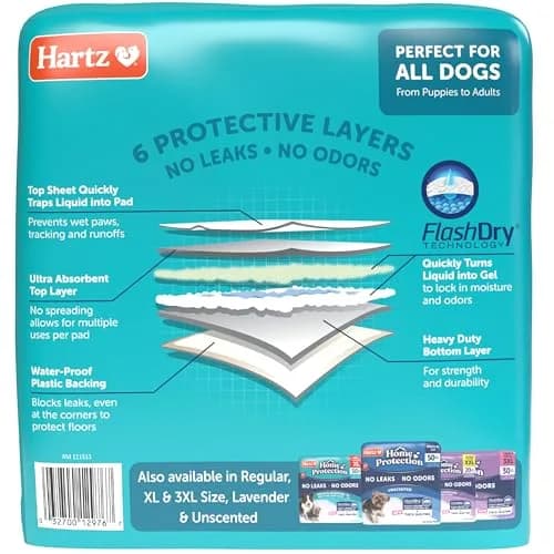 Hartz Dog Training Pads XXL 30 x 30 inches | Odor Eliminating, Leak-Proof, Super Absorbent (70-120c) thumbnail 9