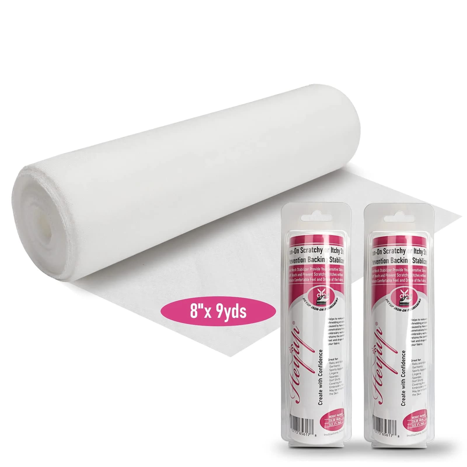 HEYUP Iron on Embroidery Stabilizer 8" x 9 Yd | Soft Touch Backing for Sensitive Skin — Pink