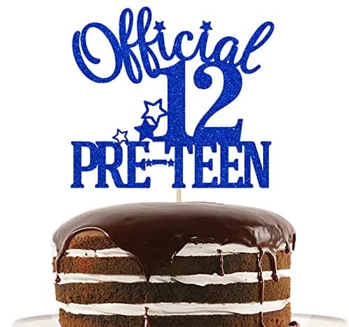 Nettuao Blue Glitter 12th Birthday Cake Topper | Premium Glitter Cardboard & Wooden Stick (1 Count) thumbnail 1
