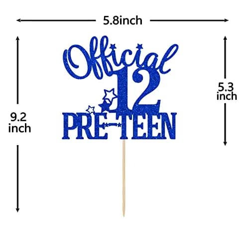 Nettuao Blue Glitter 12th Birthday Cake Topper | Premium Glitter Cardboard & Wooden Stick (1 Count) thumbnail 6