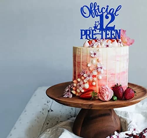 Nettuao Blue Glitter 12th Birthday Cake Topper | Premium Glitter Cardboard & Wooden Stick (1 Count) thumbnail 2