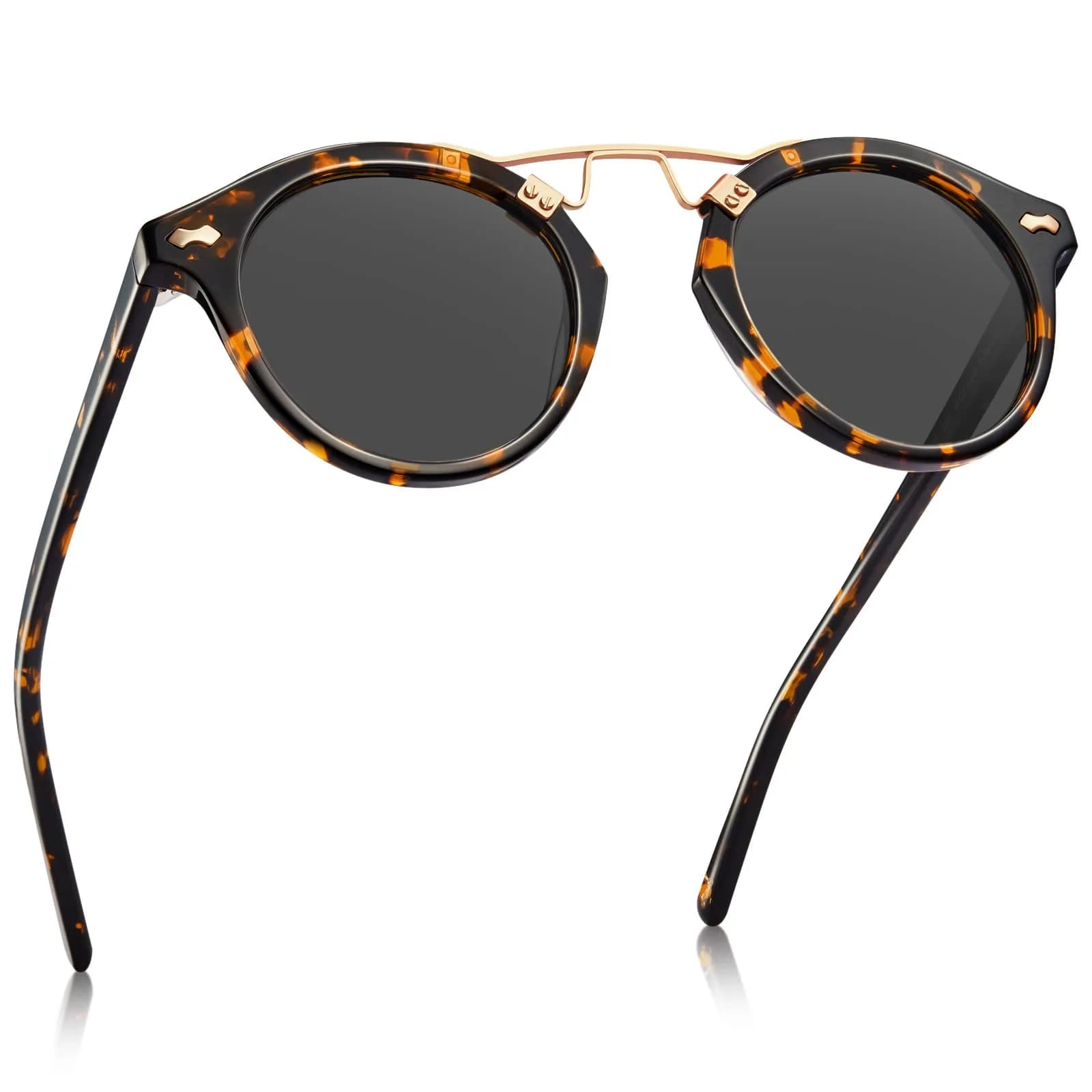 CARFIA Small Acetate Polarized Sunglasses for Women UV Protection, Retro Double Bridge Eyewear Metal Brow Round Sunnies — 3. Tortoise