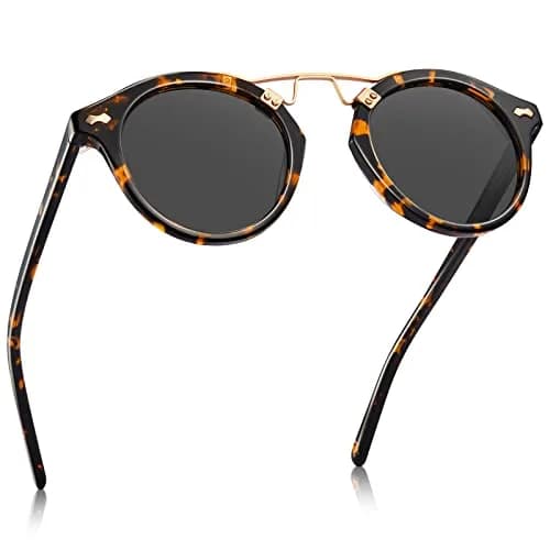 CARFIA Small Acetate Polarized Sunglasses for Women UV Protection, Retro Double Bridge Eyewear Metal Brow Round Sunnies thumbnail 1