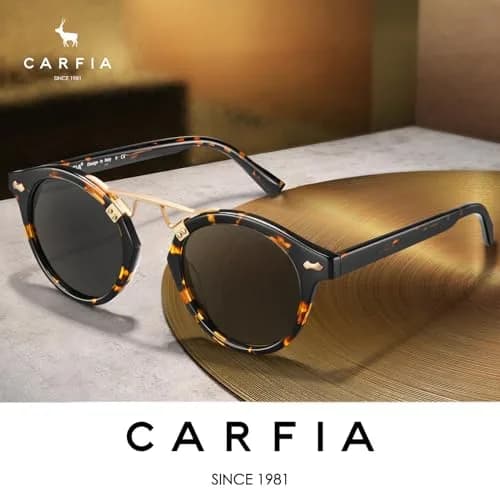 CARFIA Small Acetate Polarized Sunglasses for Women UV Protection, Retro Double Bridge Eyewear Metal Brow Round Sunnies thumbnail 6