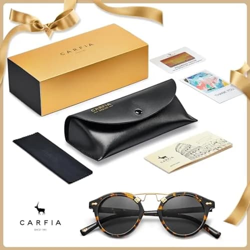 CARFIA Small Acetate Polarized Sunglasses for Women UV Protection, Retro Double Bridge Eyewear Metal Brow Round Sunnies thumbnail 8