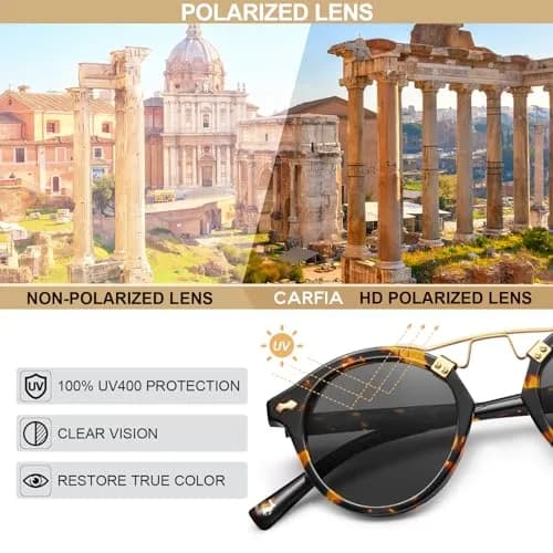 CARFIA Small Acetate Polarized Sunglasses for Women UV Protection, Retro Double Bridge Eyewear Metal Brow Round Sunnies thumbnail 9